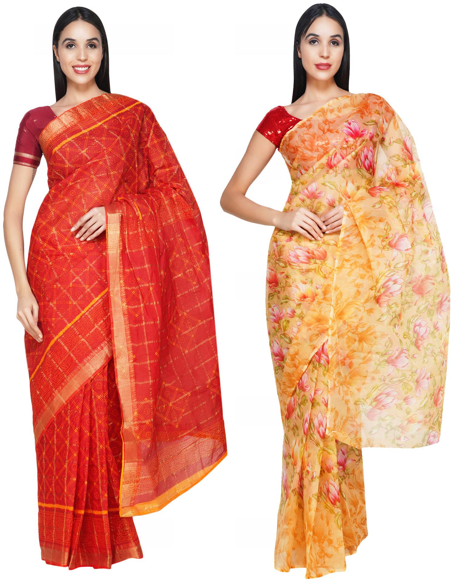 

Leapcat Women Cotton Daily Wear Saree -Pack Of 2 (Multi)