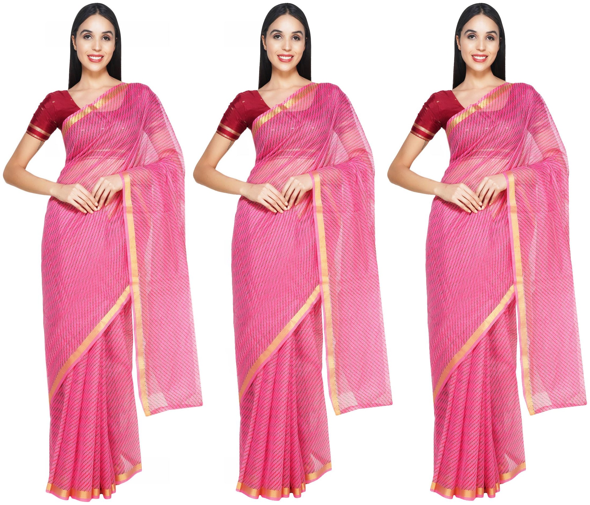 

Leapcat Women Cotton Daily Wear Saree -Pack Of 3 (Pink)