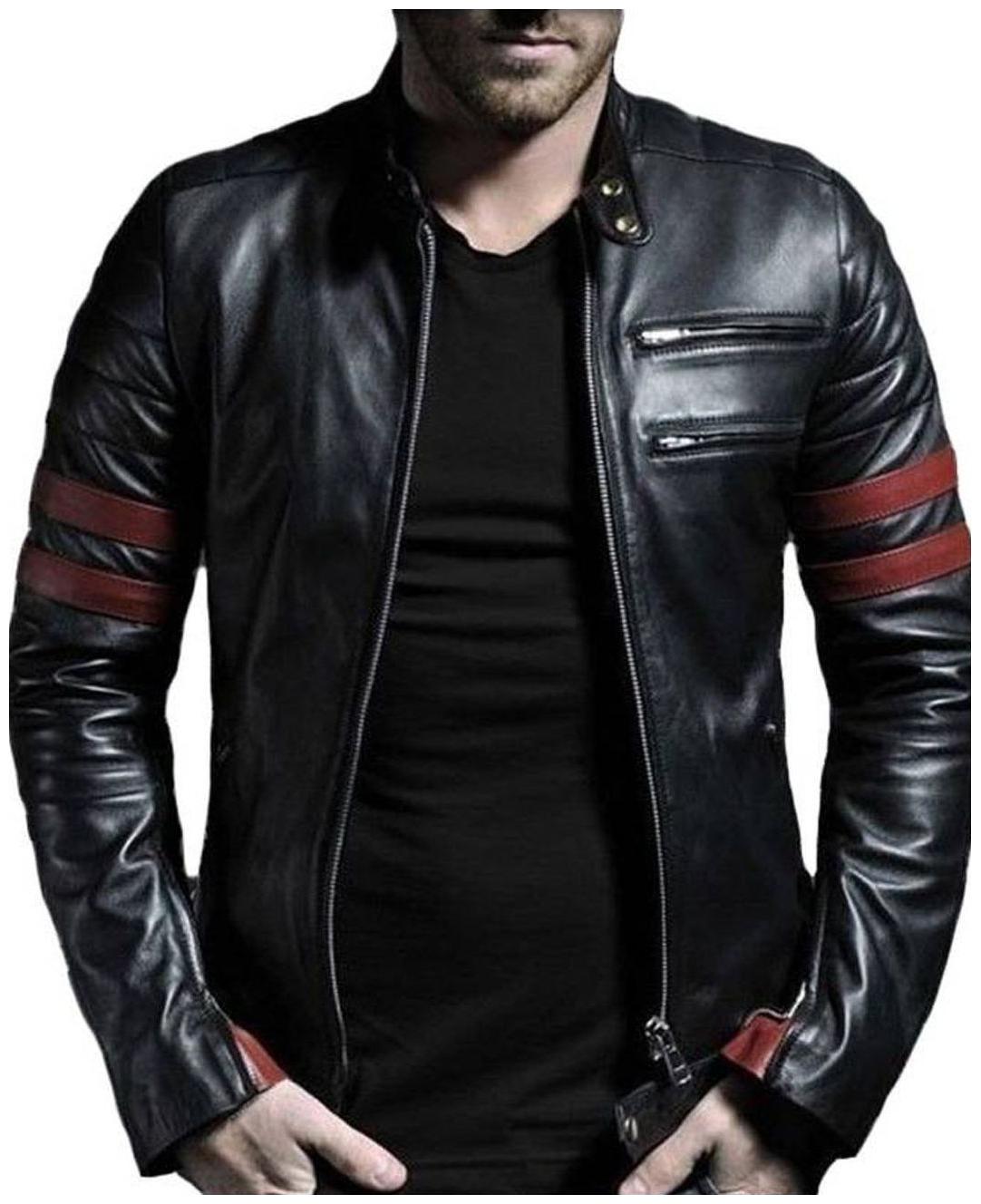 

Leather Retail Men Black Striped Leather jacket