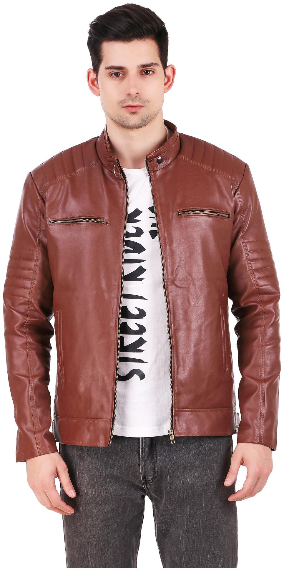 

Leather Retail Biker Digital Printed Brown Faux leather jacket For Man s