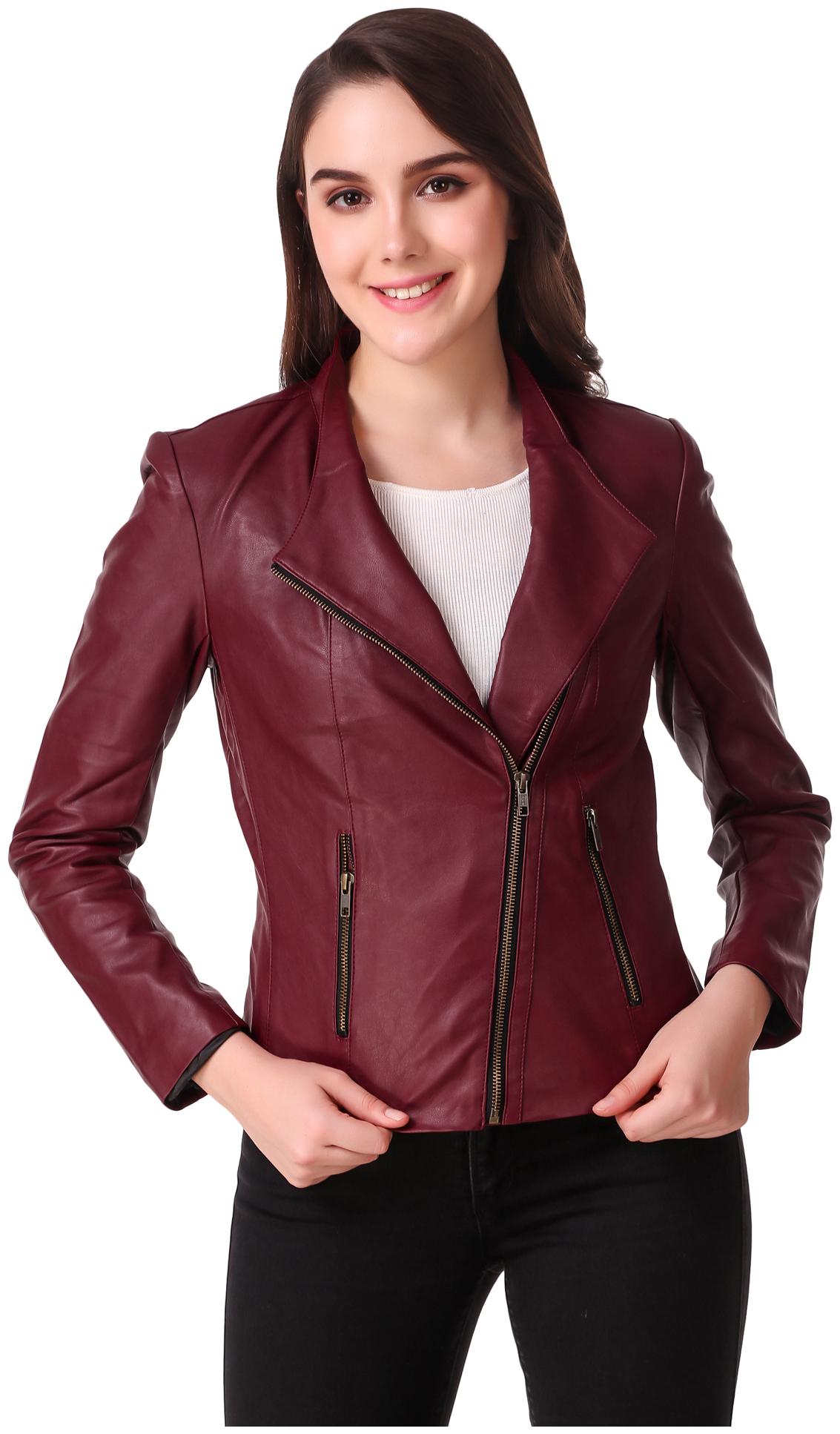 

Leather Retail Women Solid Leather Jacket - Red