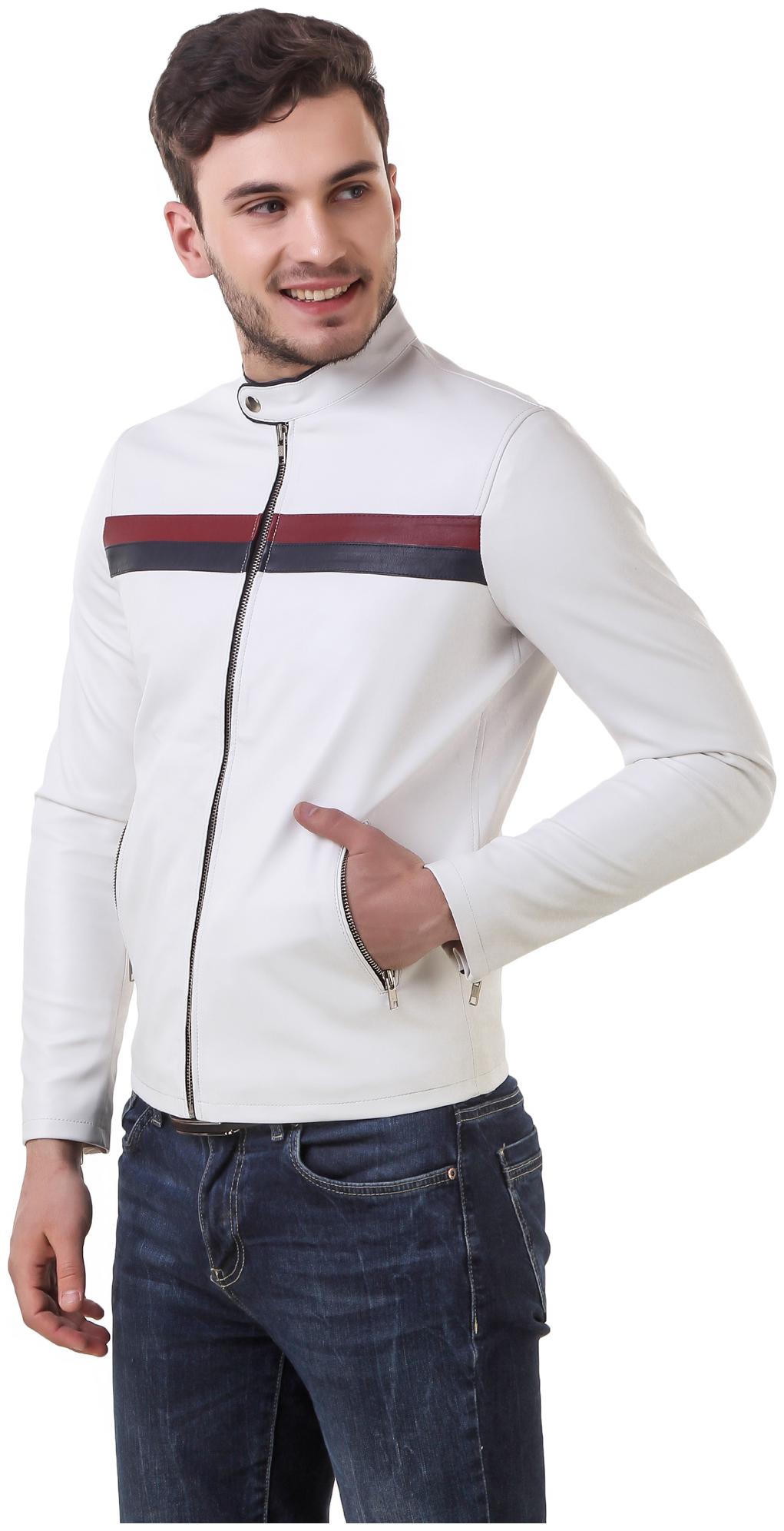 

Leather Retail Men White Printed Bomber jacket