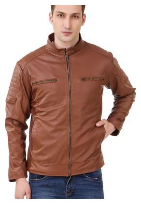 

Leather Retail Men Brown Solid Leather jacket
