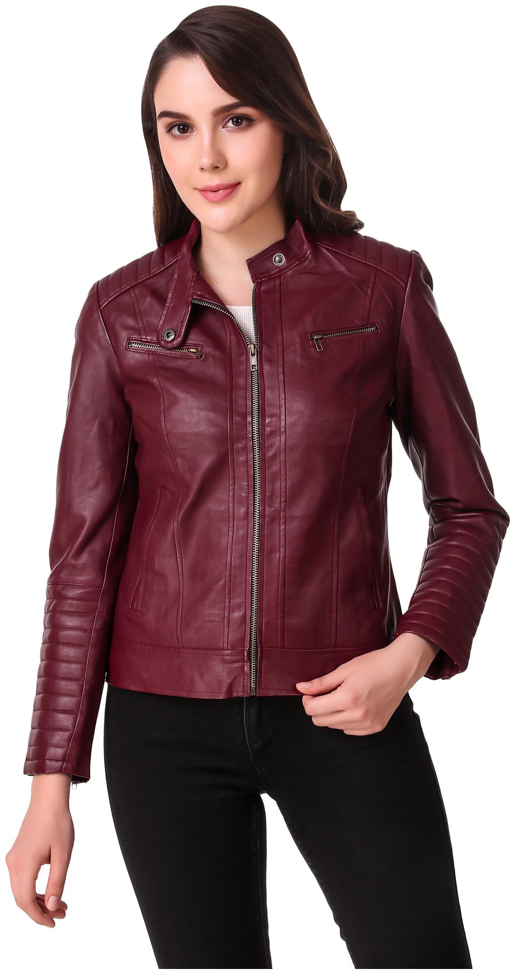 

Leather Retail Women Solid Leather Jacket - Red