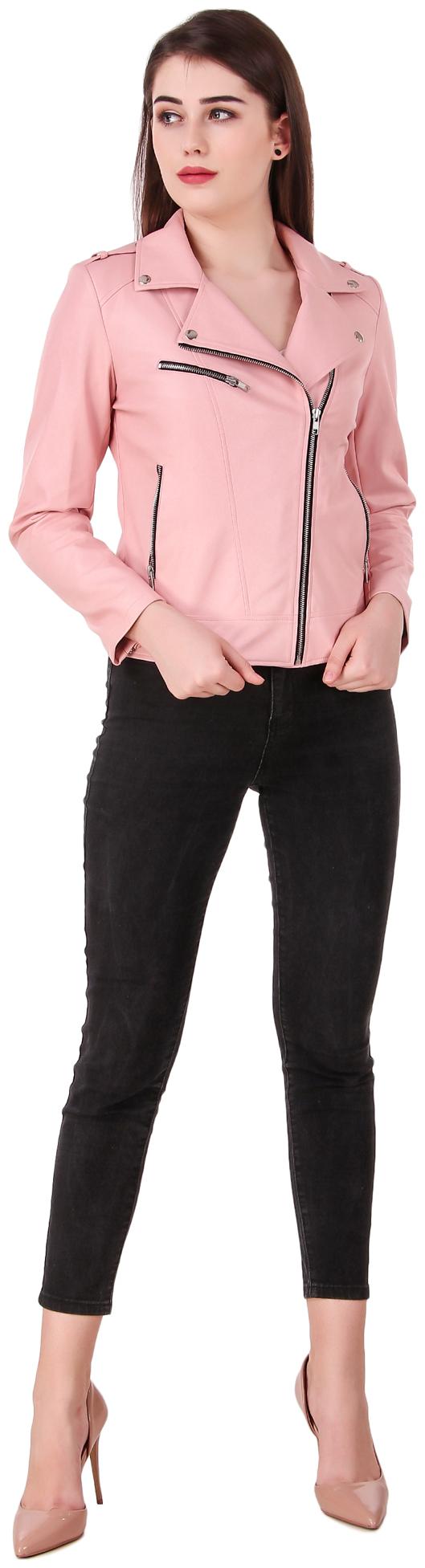 

Leather Retail Women Solid Leather Jacket - Pink