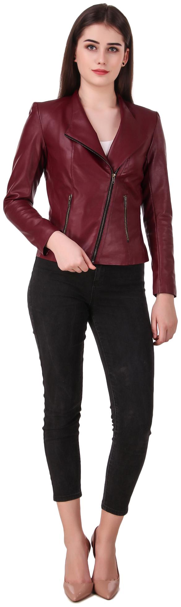 

Leather Retail Women Solid Leather Jacket - Red