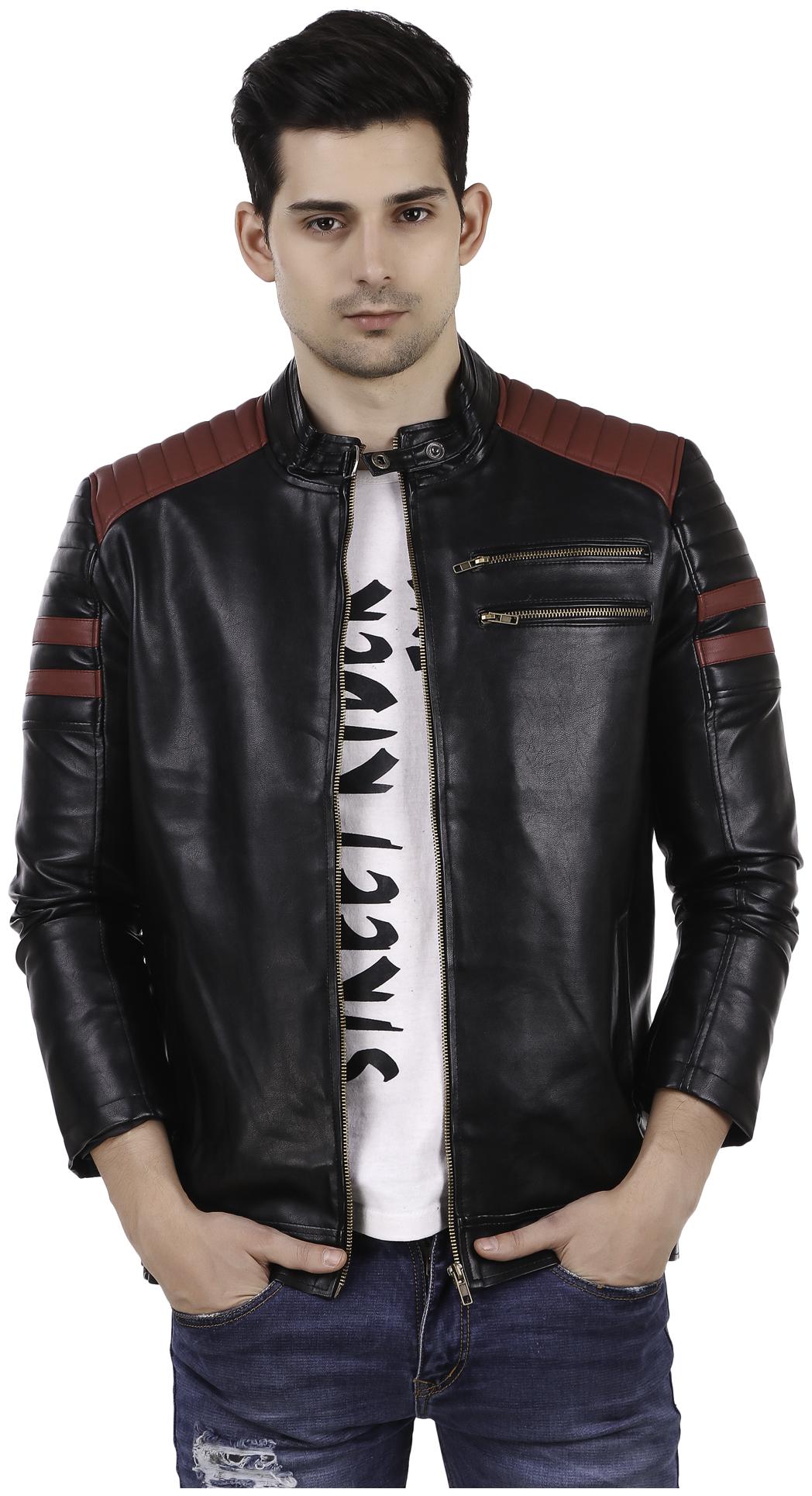 

Leather Retail Red Padding Design Black Faux Leather Jacket For Man