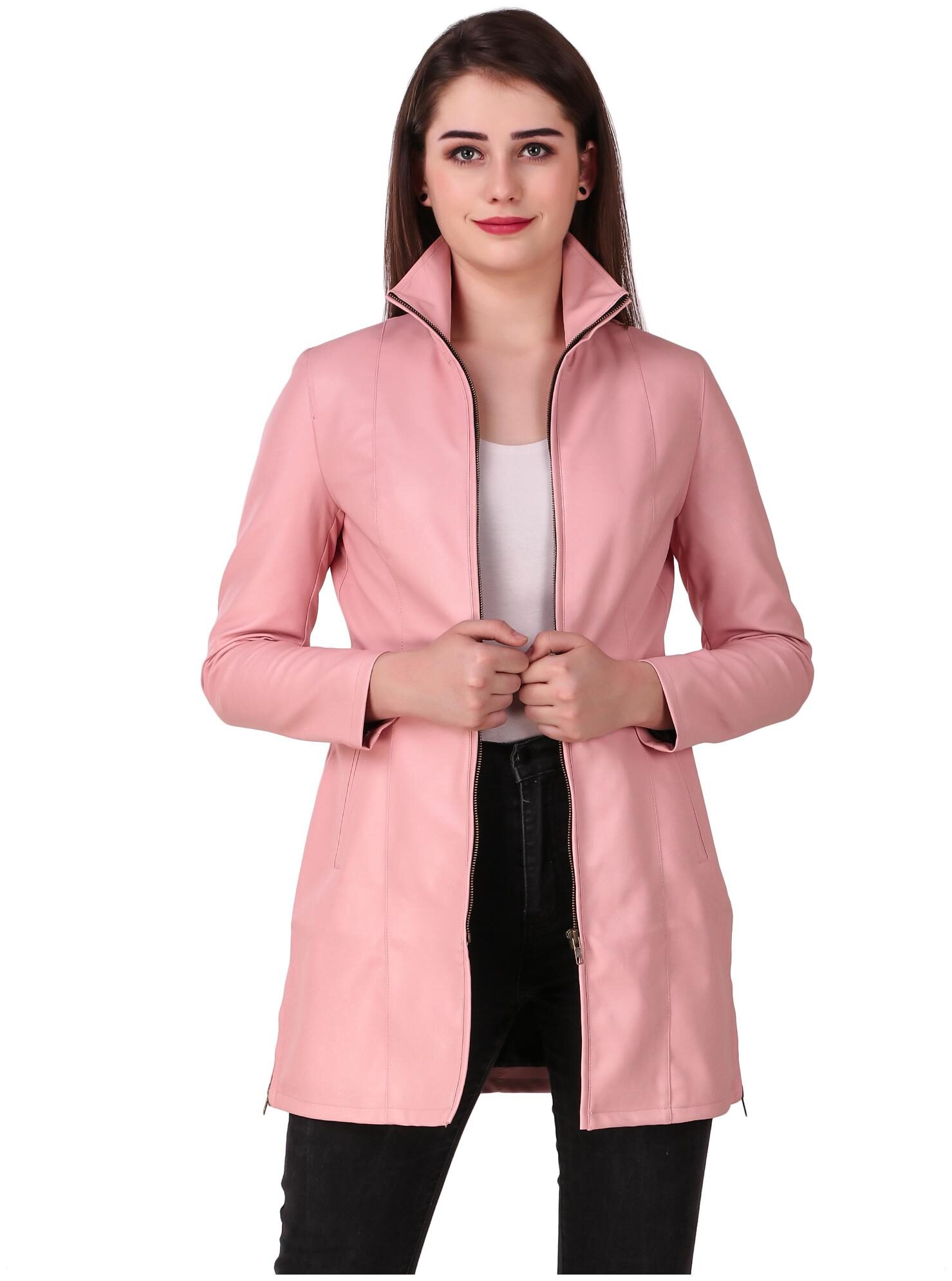 

Leather Retail Women Solid Leather Jacket - Pink