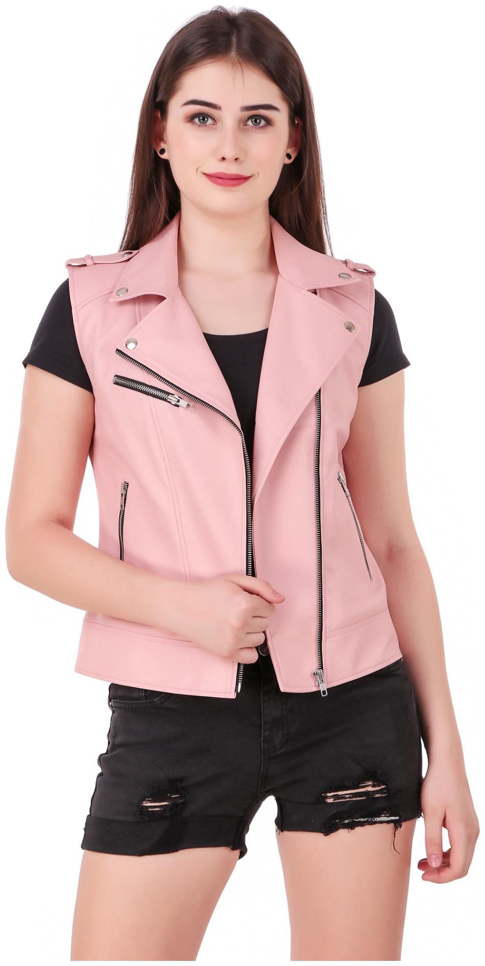 

Leather Retail Women Solid Leather Jacket - Pink