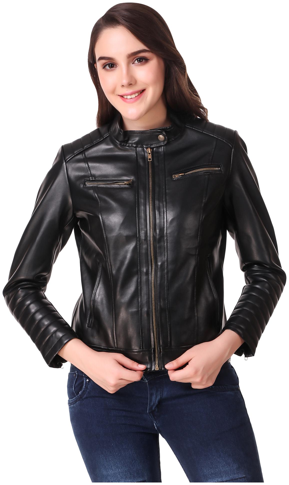 

Leather Retail Women Solid Leather Jacket - Black