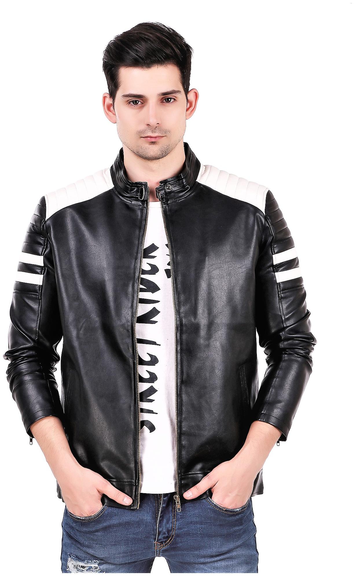 

Leather Retail Black and White Design Faux leather Jacket For Man