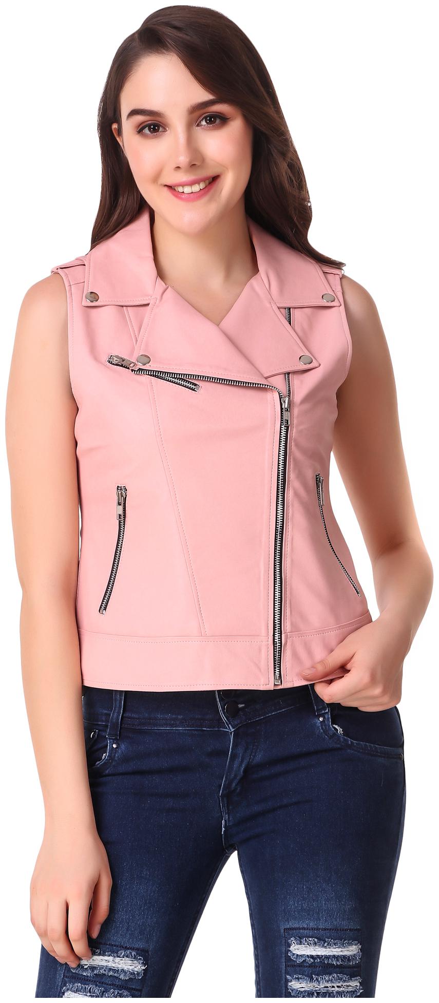 

Leather Retail Women Solid Leather Jacket - Pink