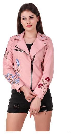 Leather Retail Women Printed Leather Jacket - Pink