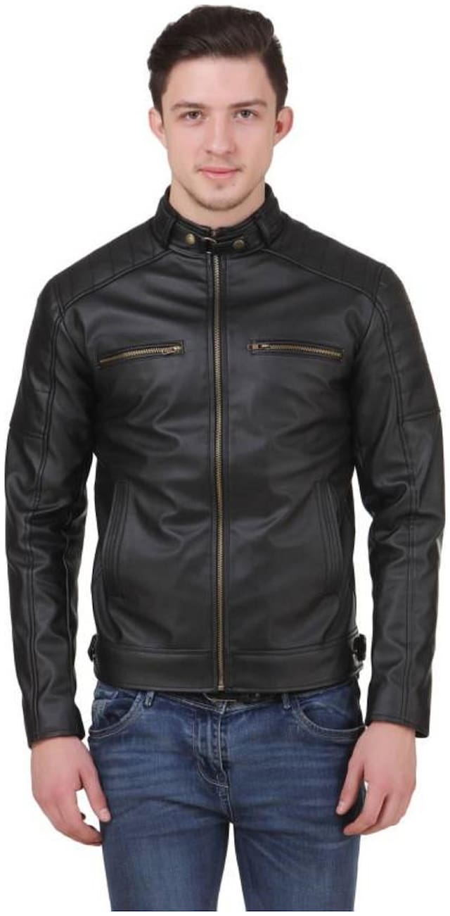 Leather Retail Black Faux Leather Designer Jacket For Man