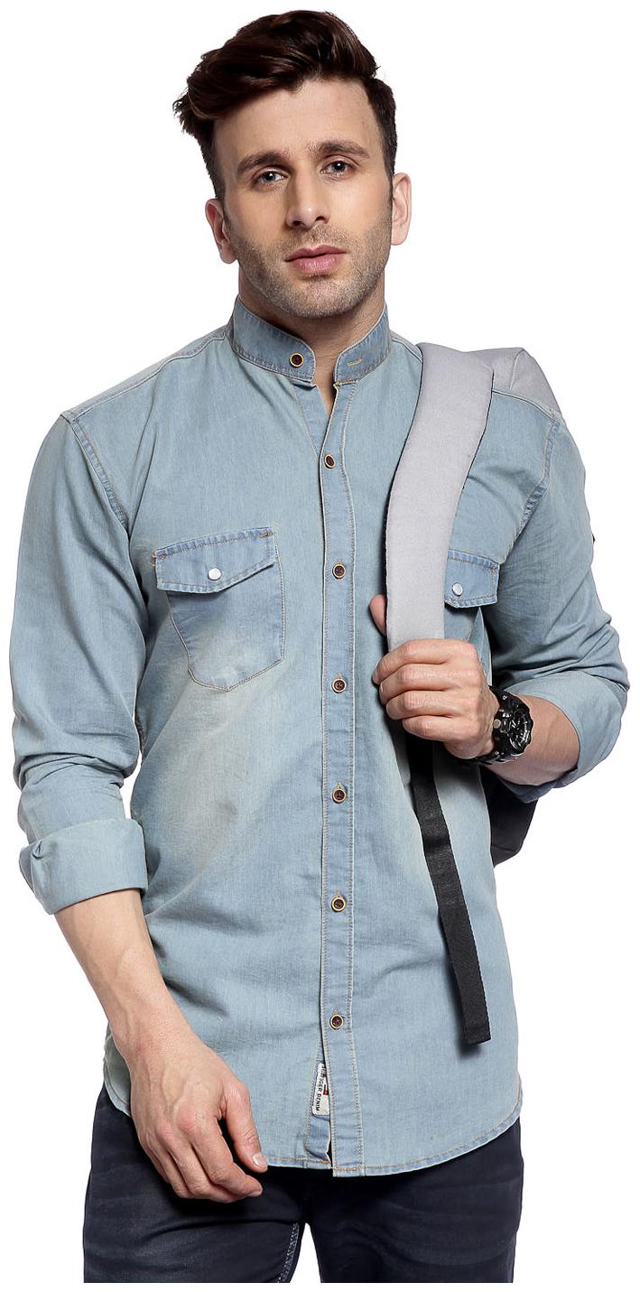 

Hangup Men Blue Faded Slim Fit Casual Shirt