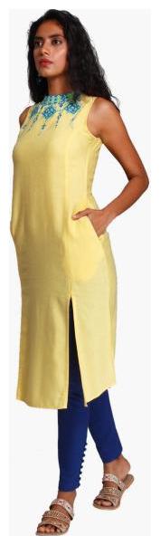 

NAARI Women Yellow Embroidered Straight Kurti