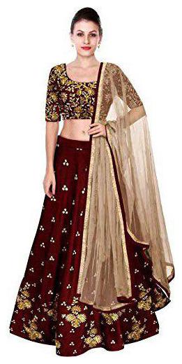 

Lenira Creation Women s Woman s Bangalory Satin Embroidered Lehenga Choli (Semi Stitched)
