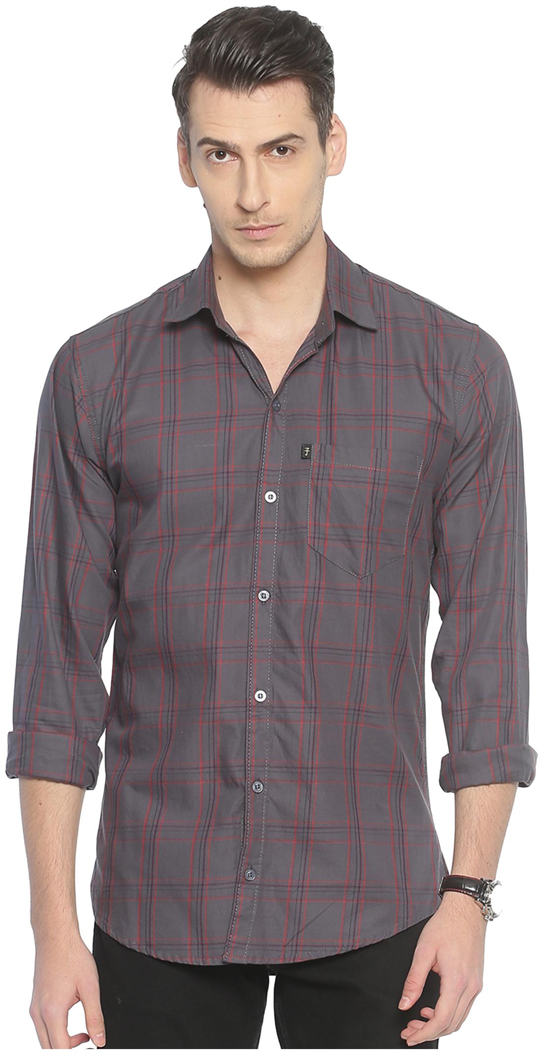 

LEVIZO Men Grey Checked Regular Fit Casual Shirt