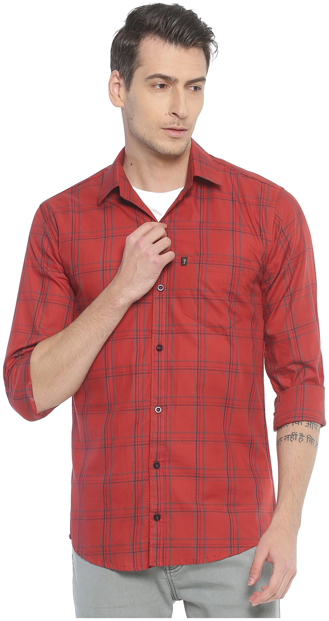 

LEVIZO Men Red Checked Regular Fit Casual Shirt
