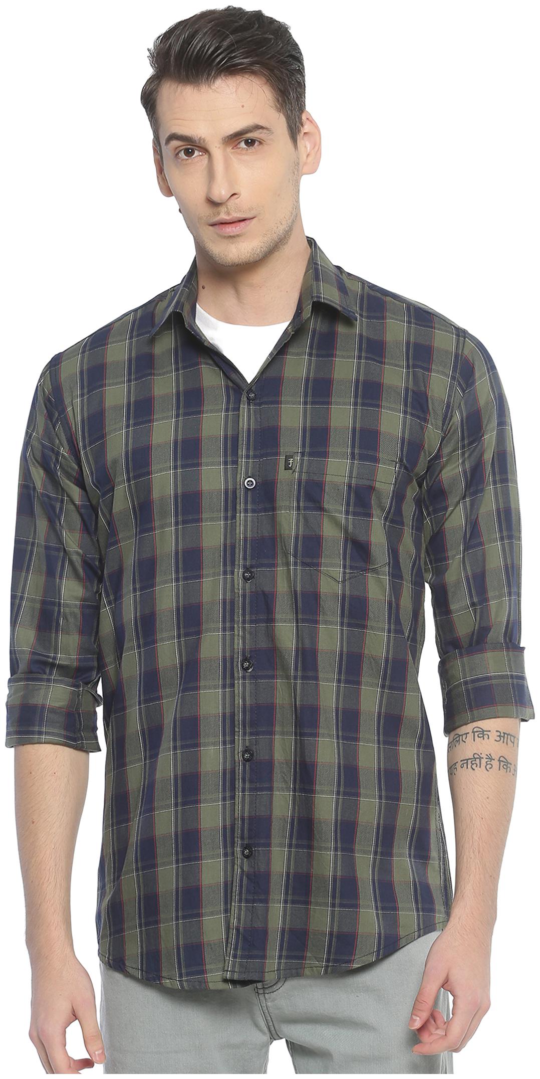 

LEVIZO Men Green Checked Regular Fit Casual Shirt