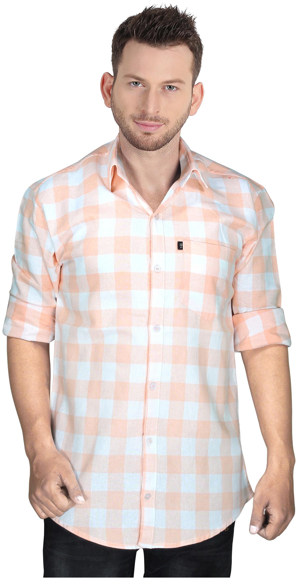 

LEVIZO Men Orange White Checked Regular Fit Casual Shirt