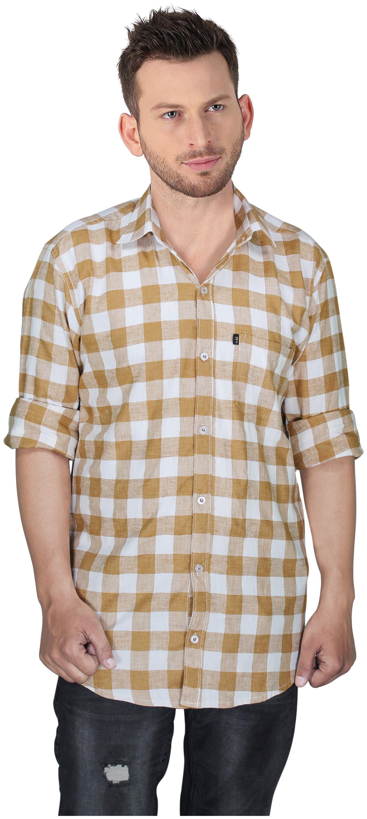 

LEVIZO Men White Brown Checked Regular Fit Casual Shirt