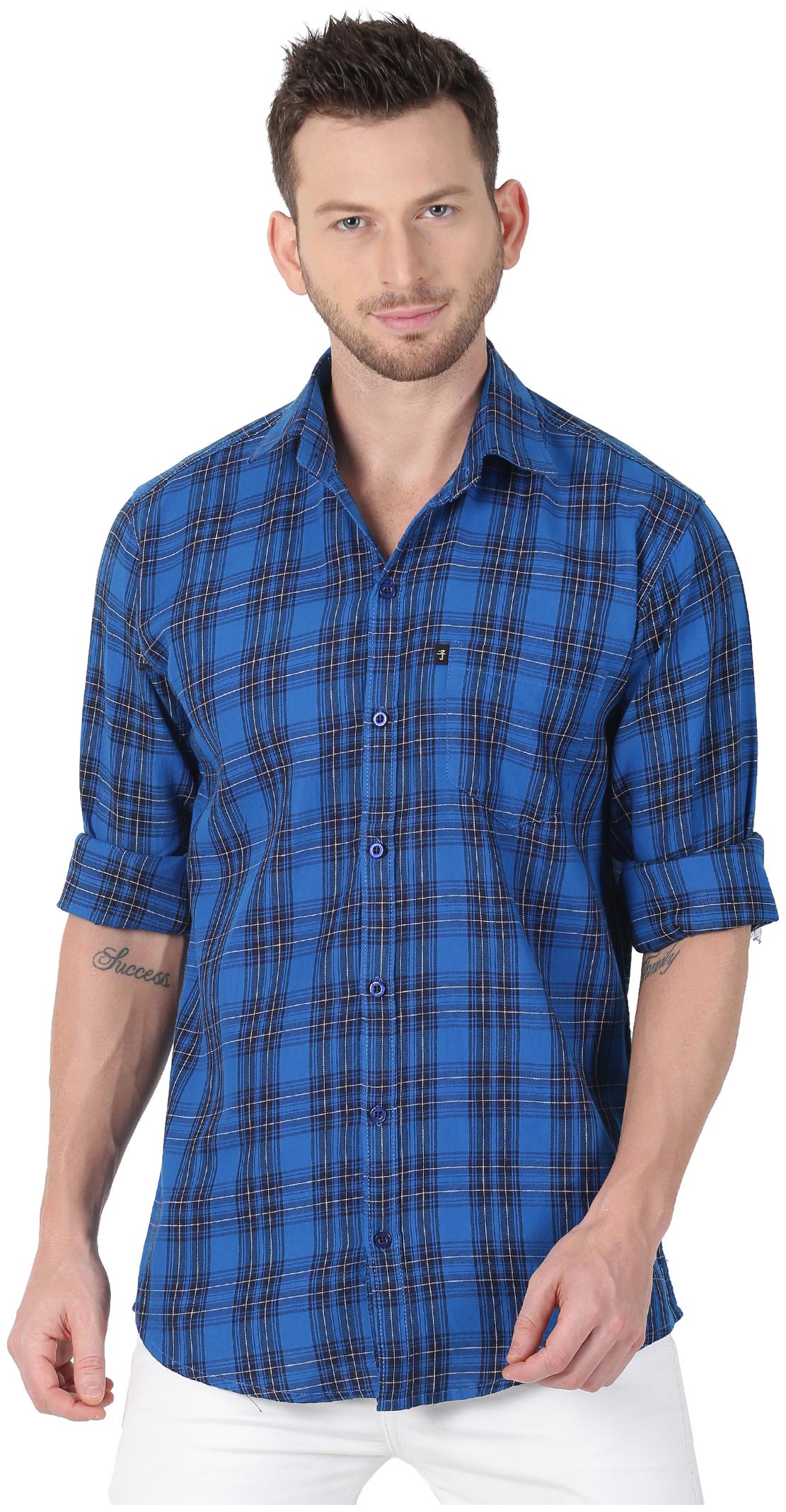 

LEVIZO Men Navy Blue Checked Regular Fit Casual Shirt