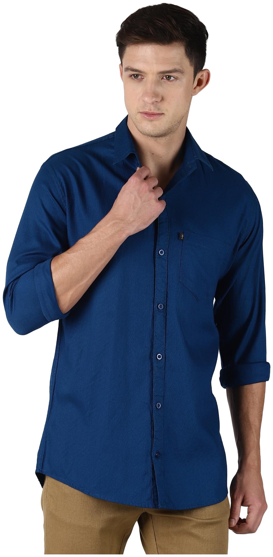 

LEVIZO Men Blue Solid Regular Fit Casual Shirt