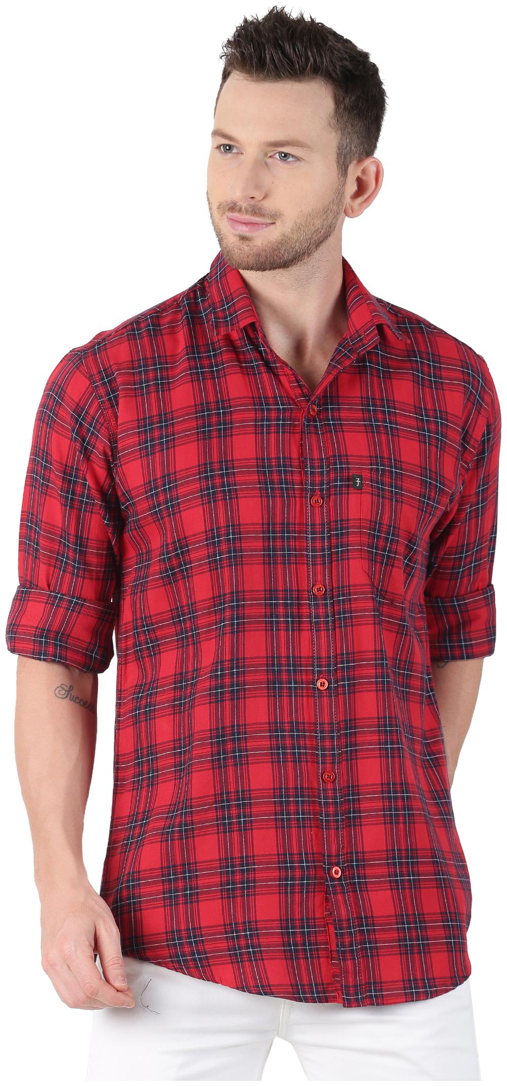 

LEVIZO Men Red Checked Regular Fit Casual Shirt