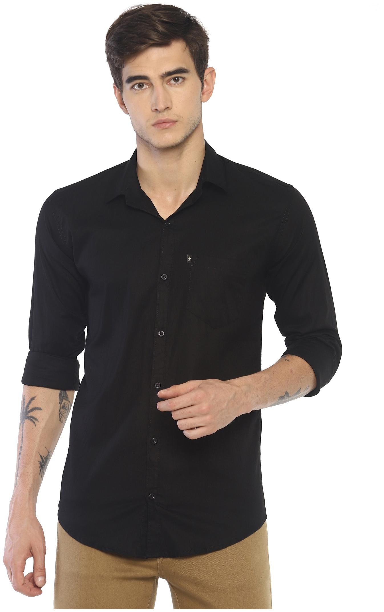 

LEVIZO Men Black Solid Regular Fit Casual Shirt