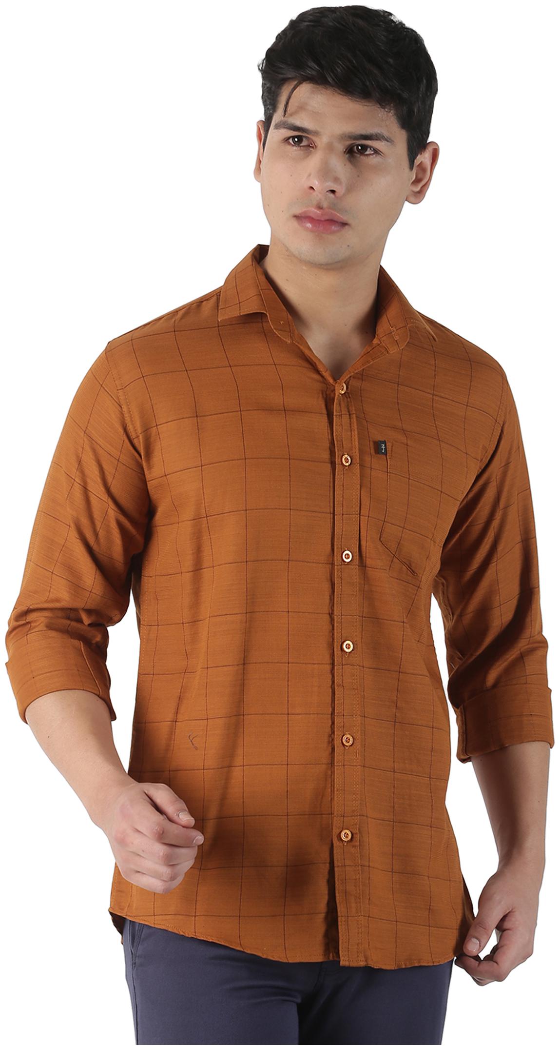 

LEVIZO Men Brown Checked Regular Fit Casual Shirt