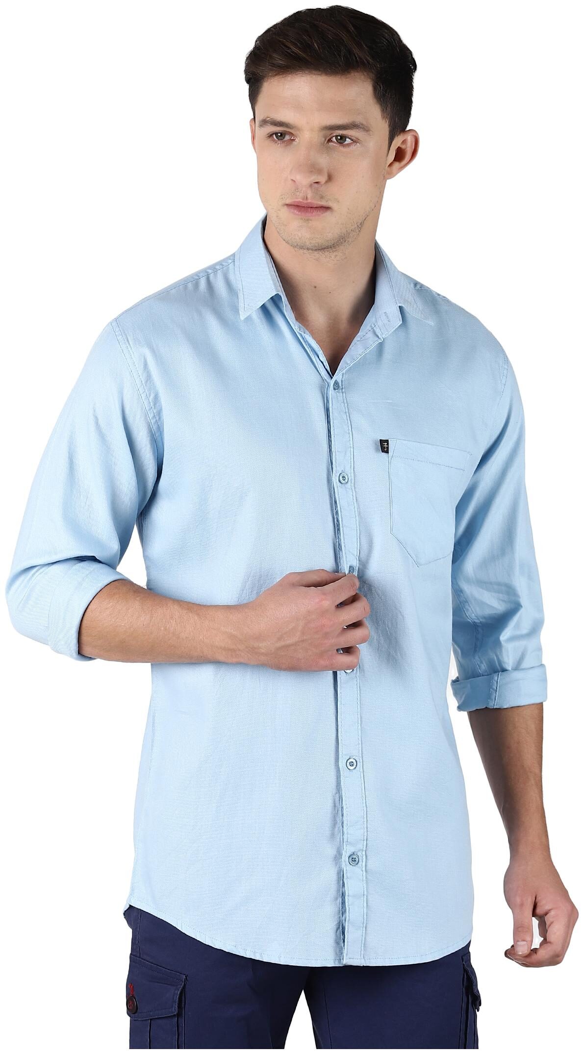 

LEVIZO Men Blue Solid Regular Fit Casual Shirt