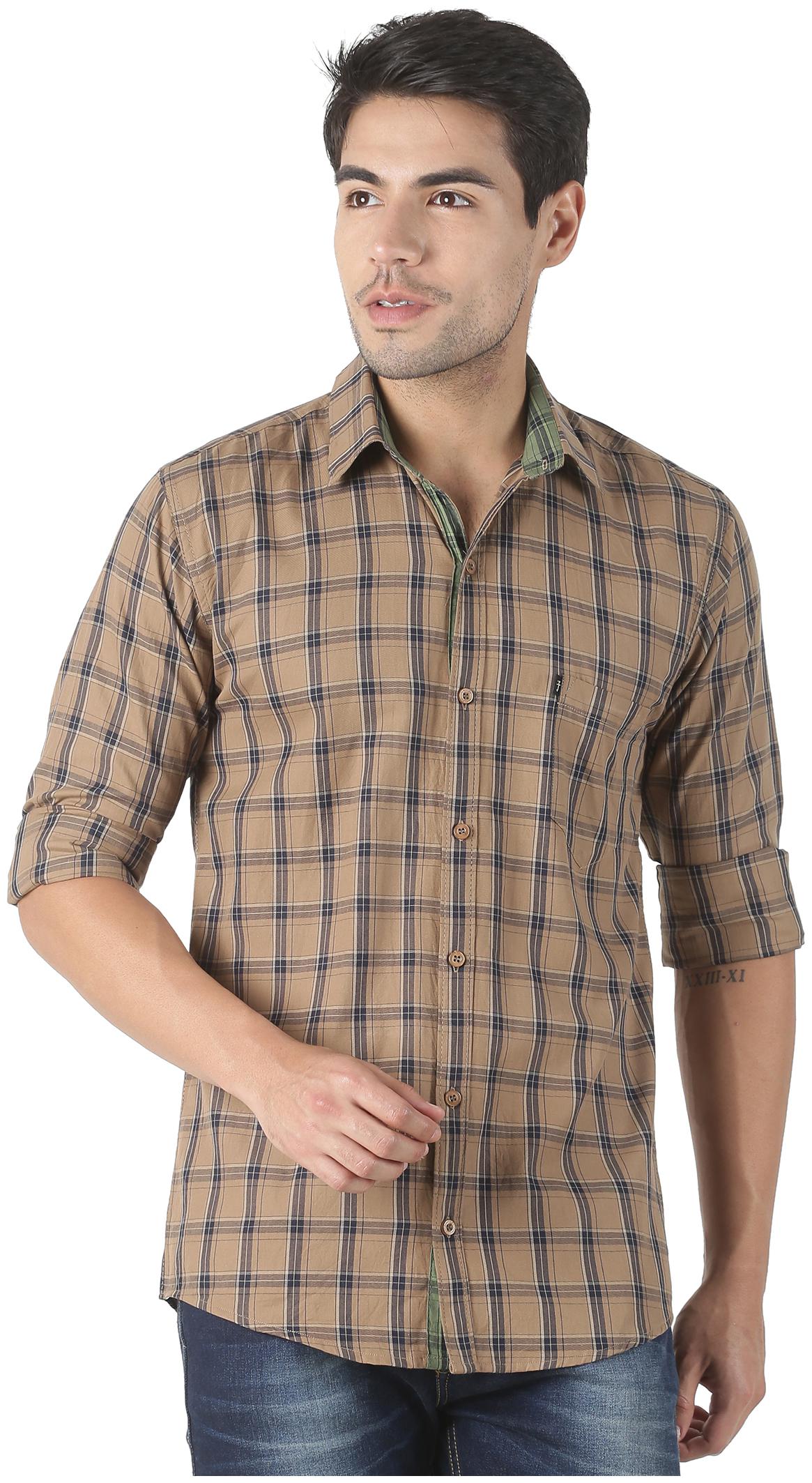 

LEVIZO Men Brown Checked Regular Fit Casual Shirt