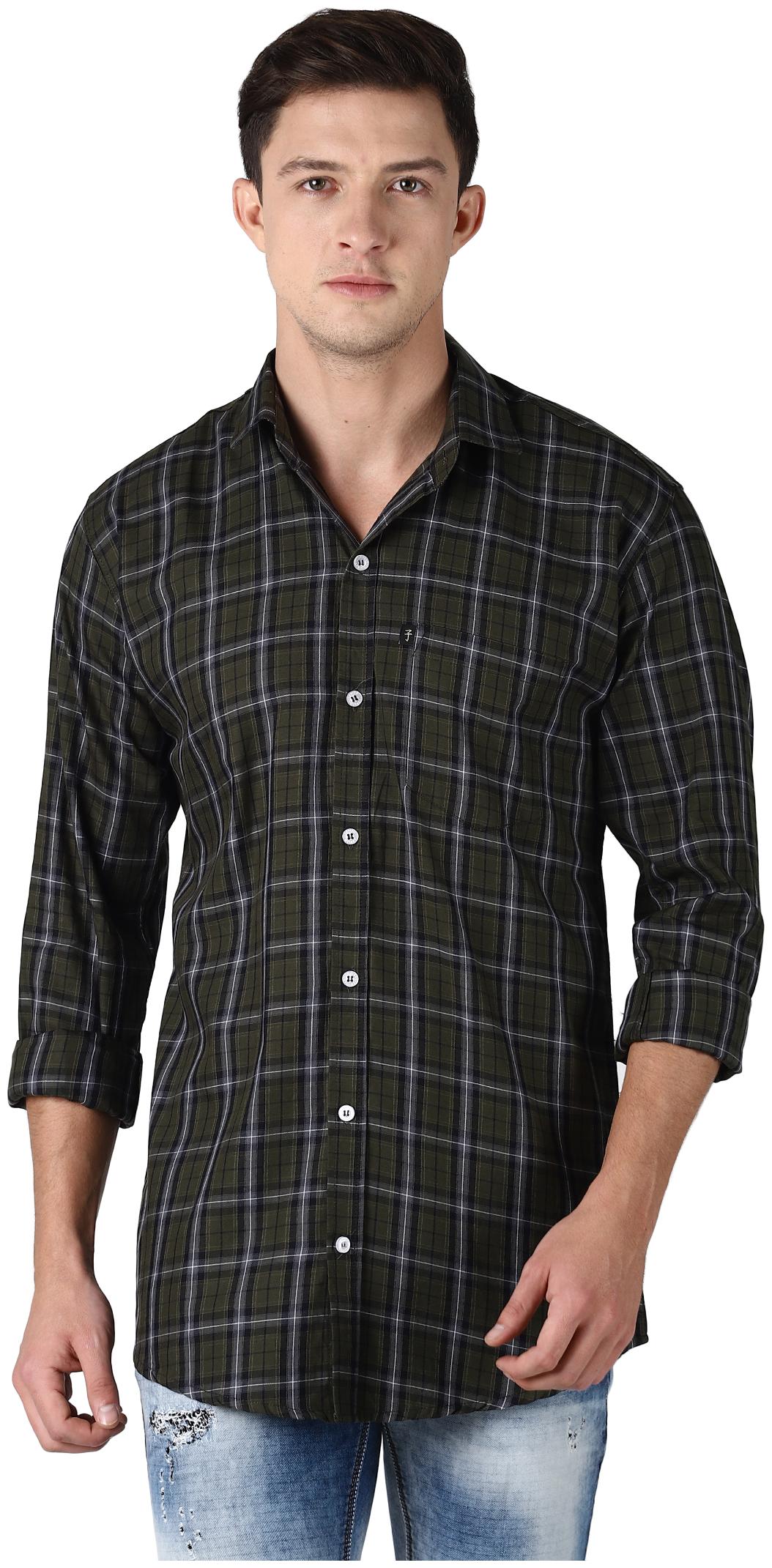 

LEVIZO Men Green Checked Regular Fit Casual Shirt