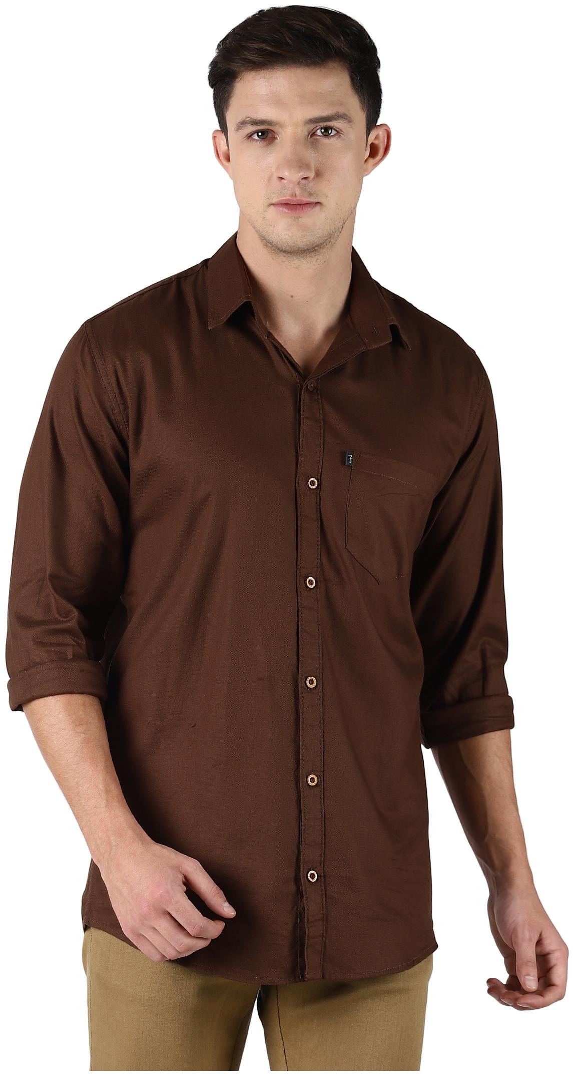 

LEVIZO Men Brown Solid Regular Fit Casual Shirt