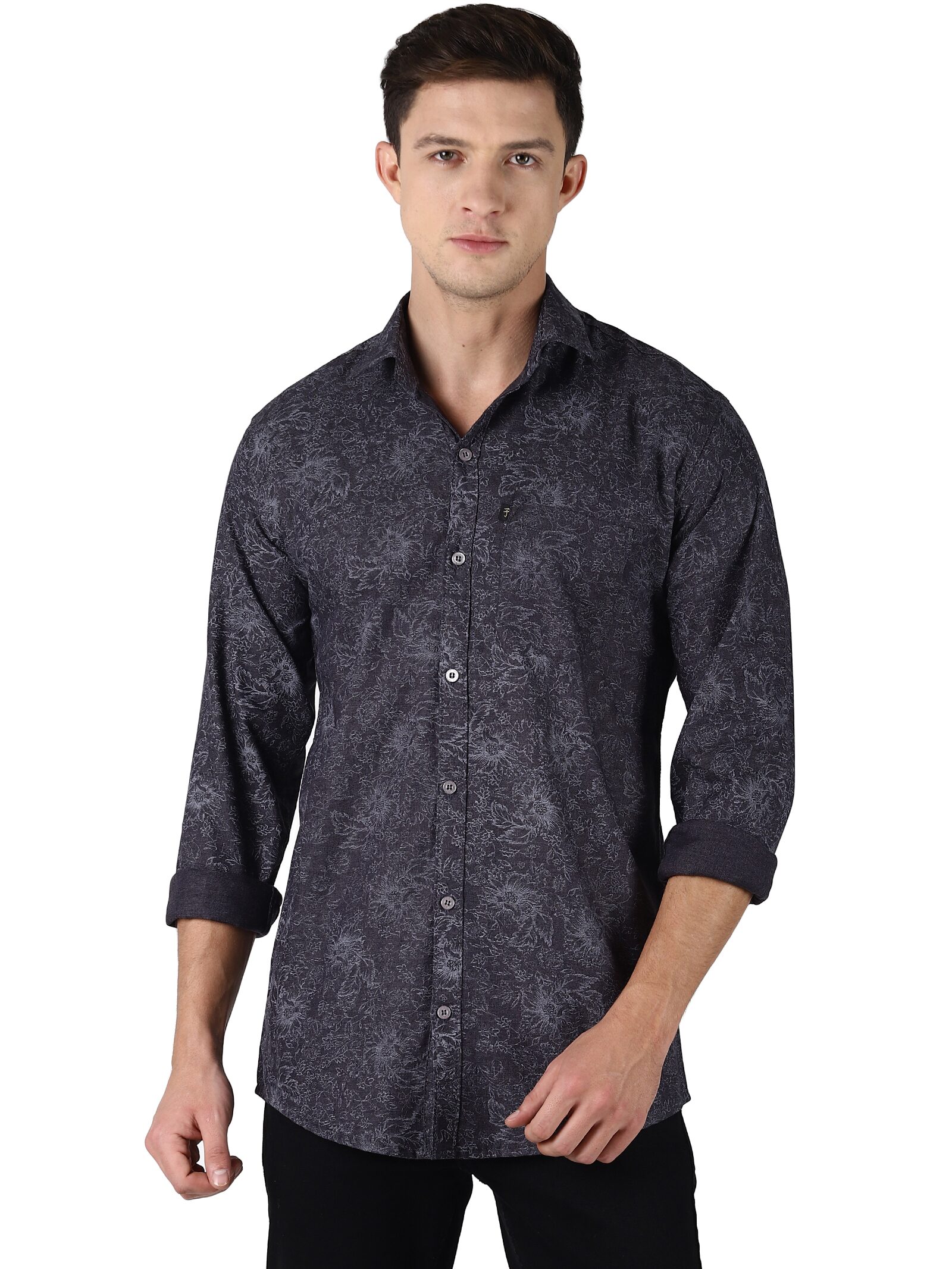

LEVIZO Men Grey Floral Regular Fit Casual Shirt