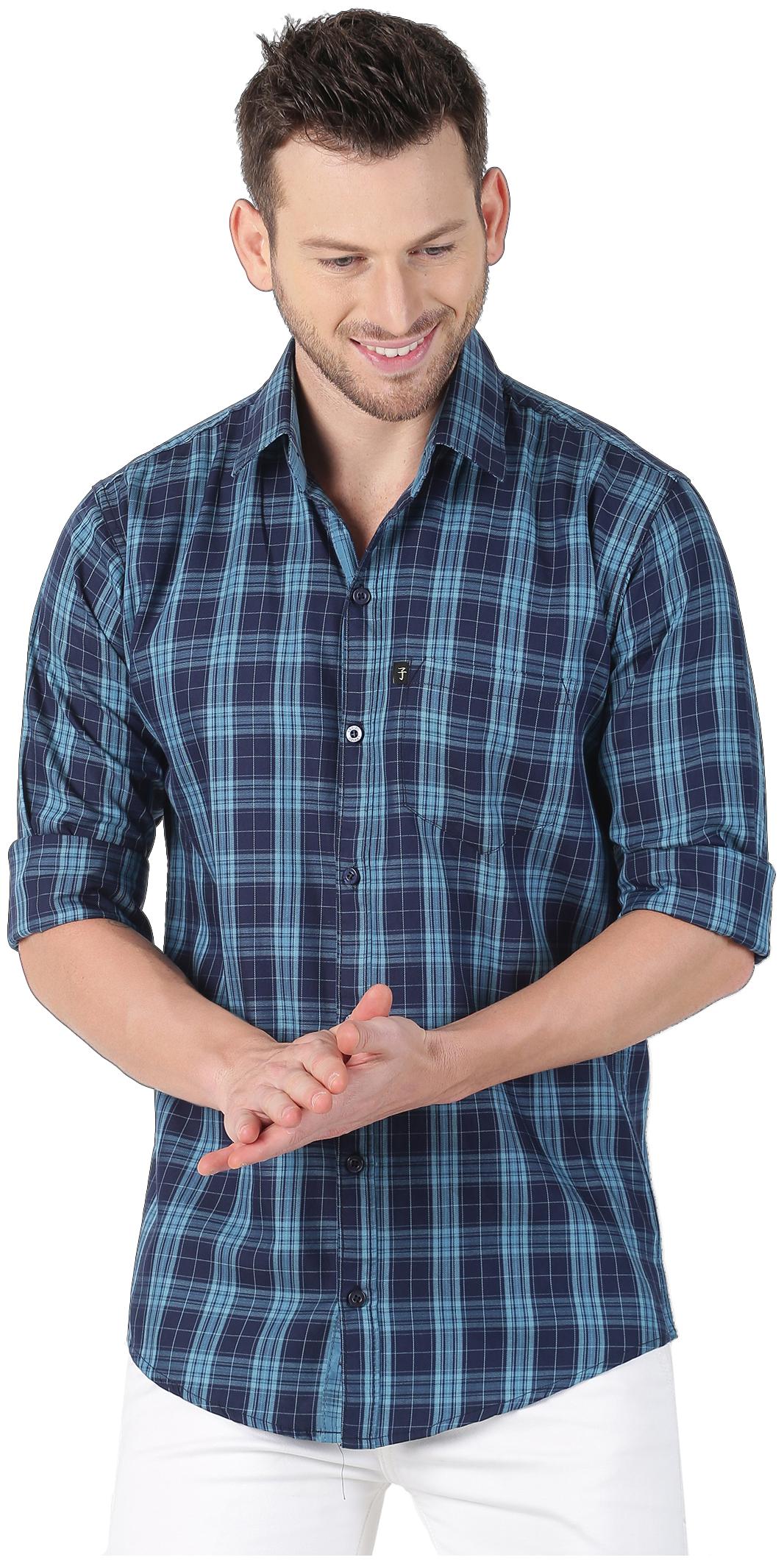 

LEVIZO Men Navy Blue Checked Regular Fit Casual Shirt