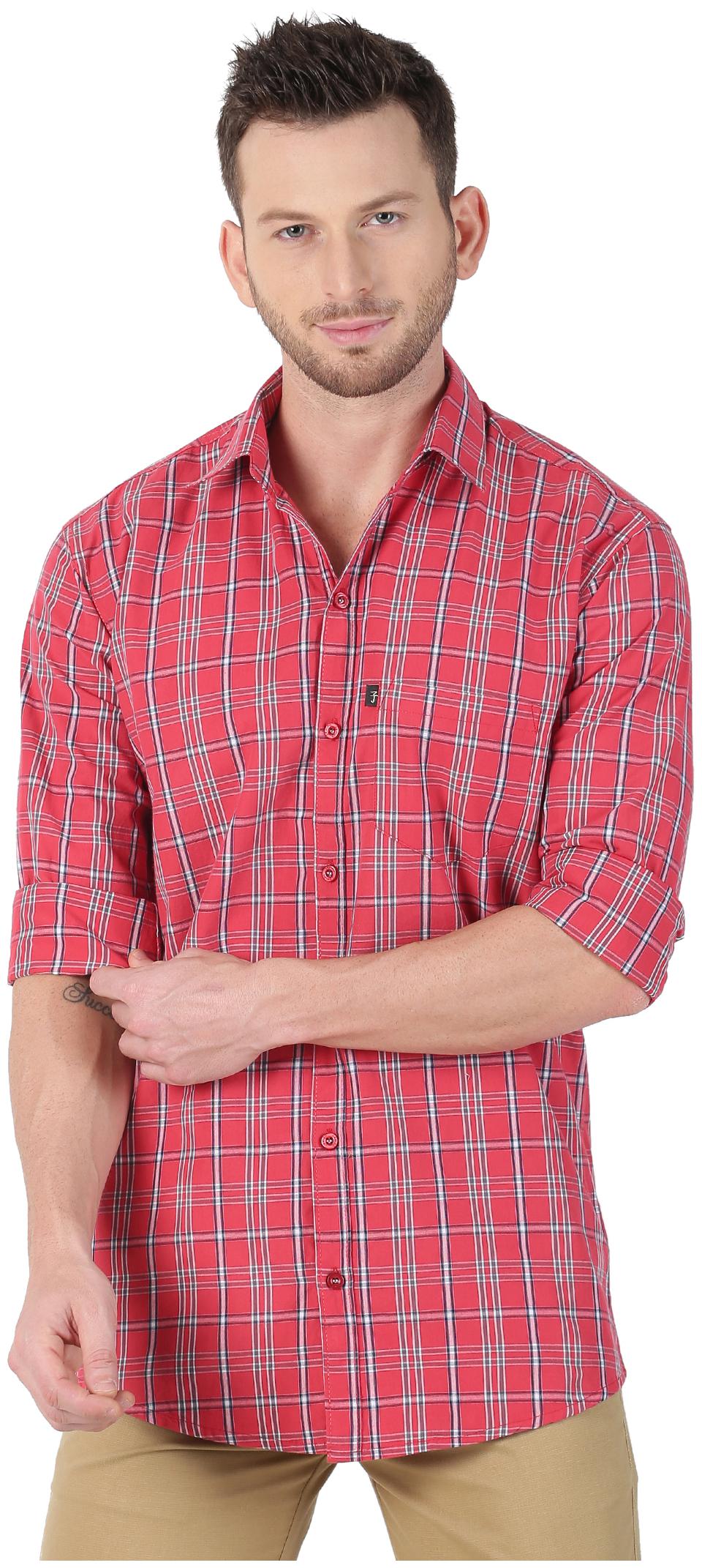 

LEVIZO Men Red Checked Regular Fit Casual Shirt
