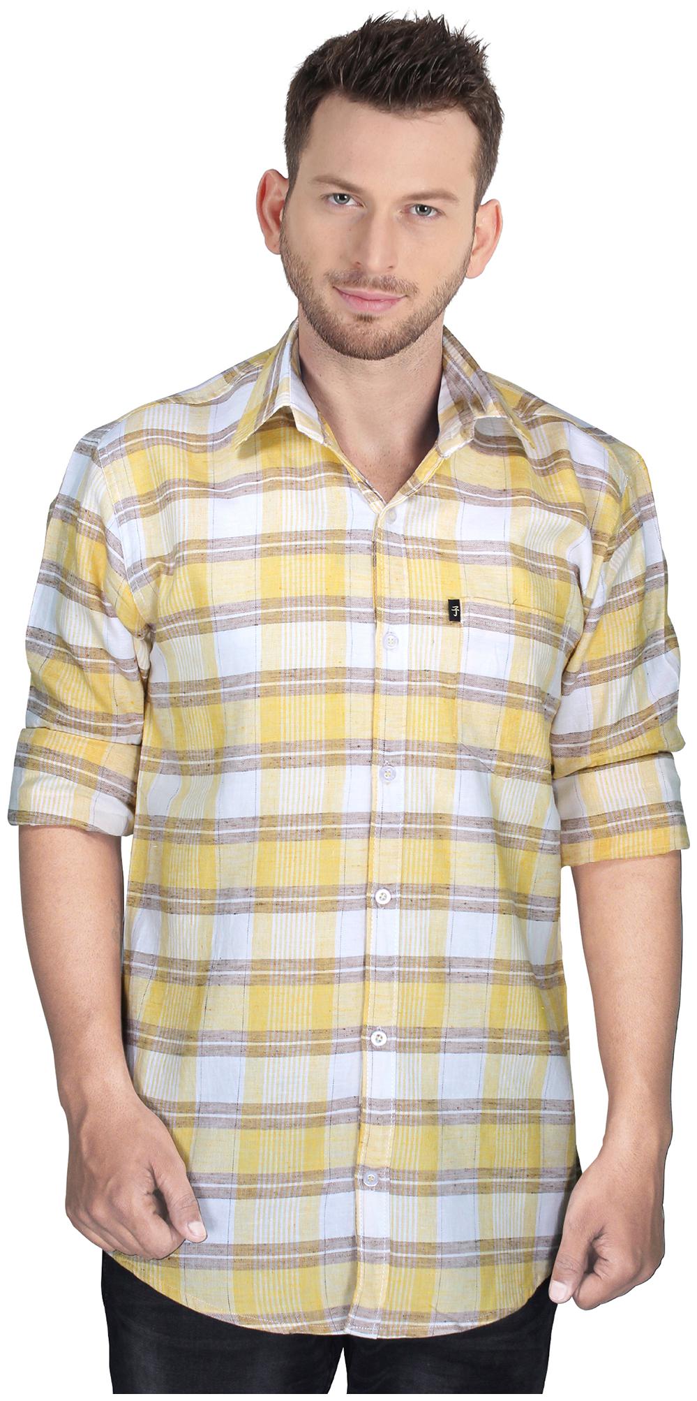 

LEVIZO Men Yellow Checked Regular Fit Casual Shirt