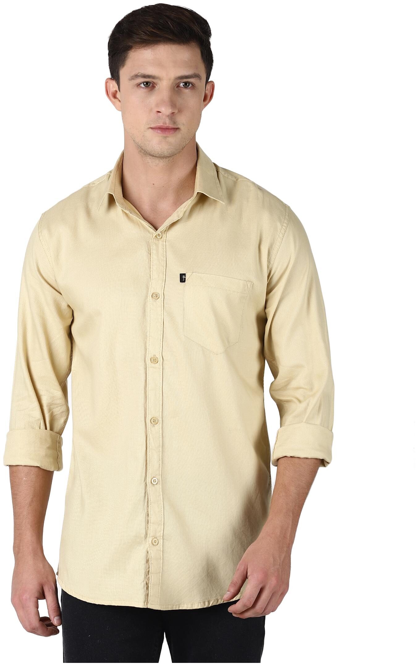 

LEVIZO Men Beige Solid Regular Fit Casual Shirt