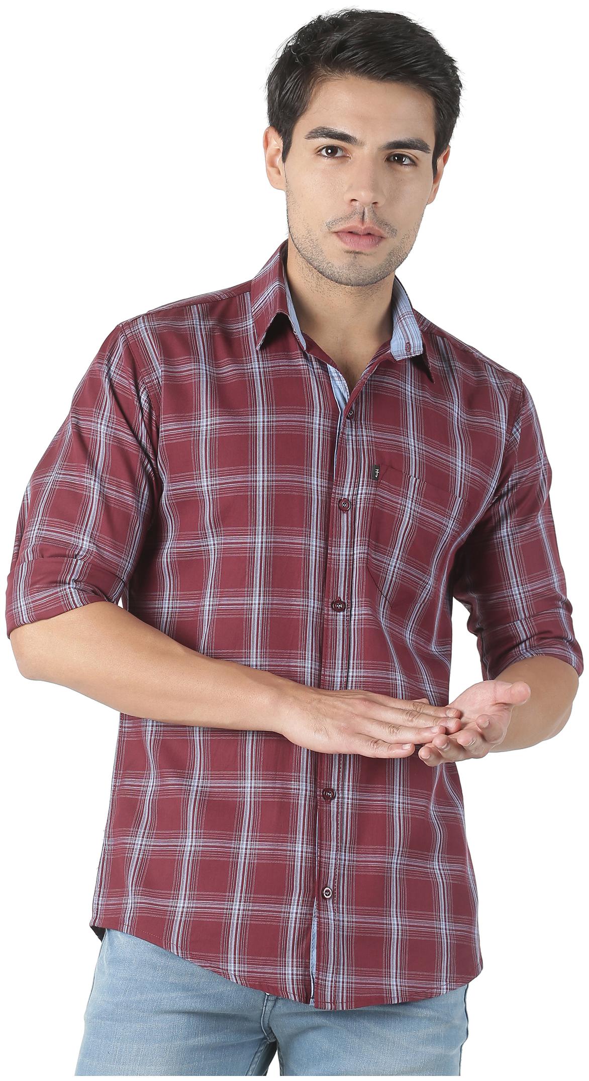 

LEVIZO Men Maroon Checked Regular Fit Casual Shirt