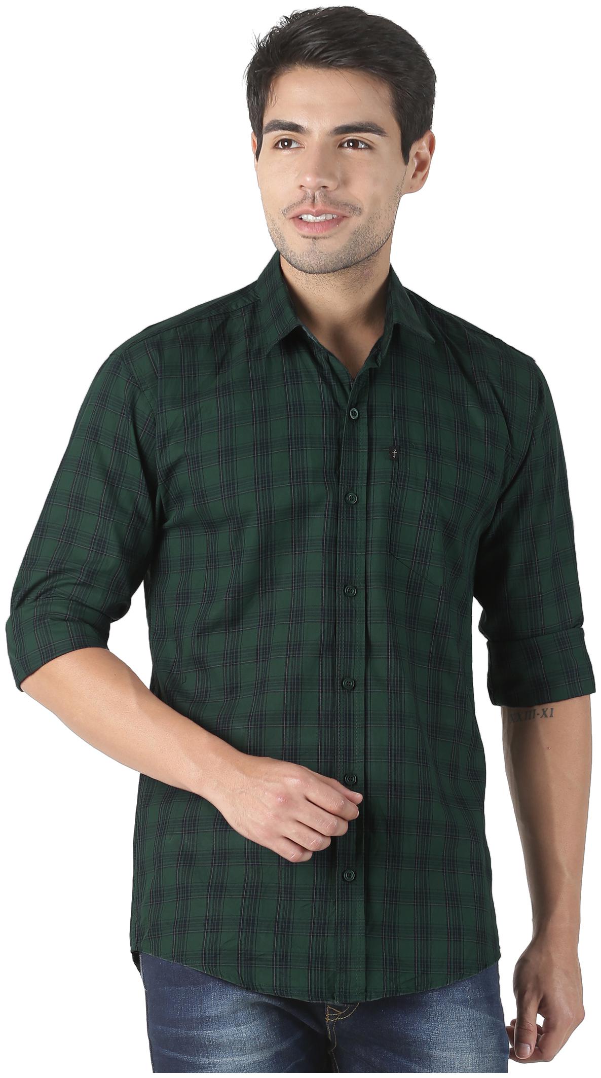 

LEVIZO Men Green Checked Regular Fit Casual Shirt