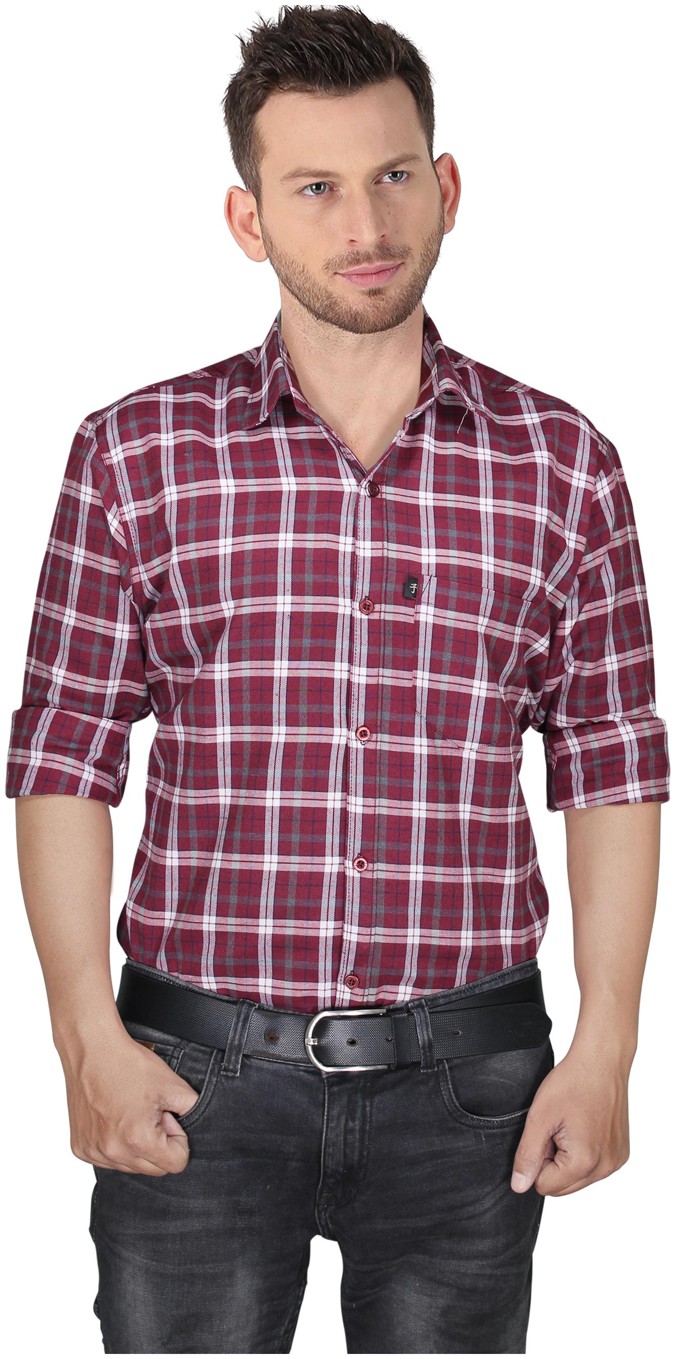 

LEVIZO Men Maroon Checked Regular Fit Casual Shirt