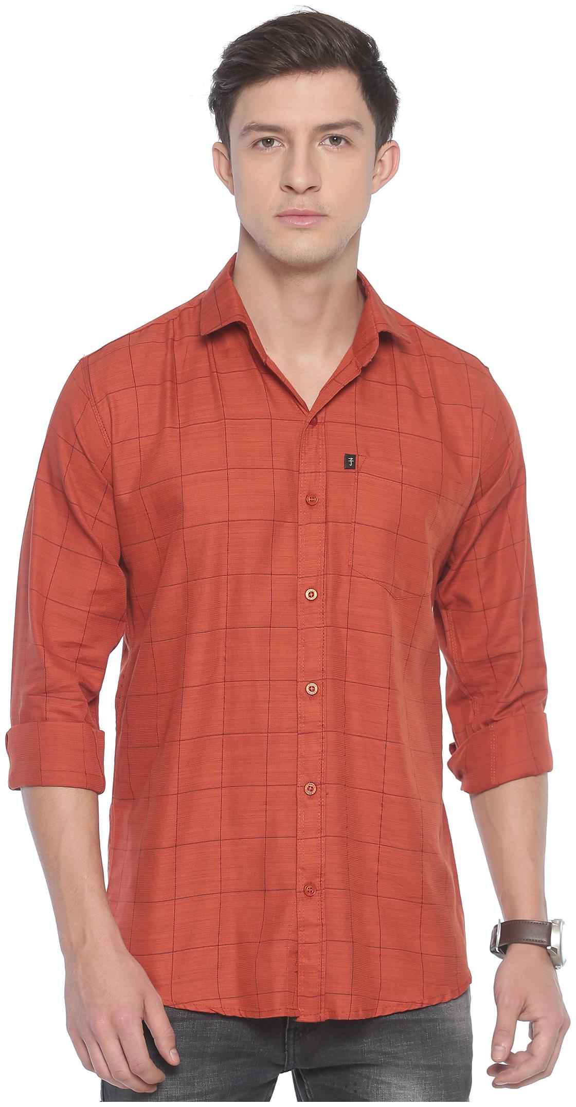 

LEVIZO Men Orange Checked Regular Fit Casual Shirt