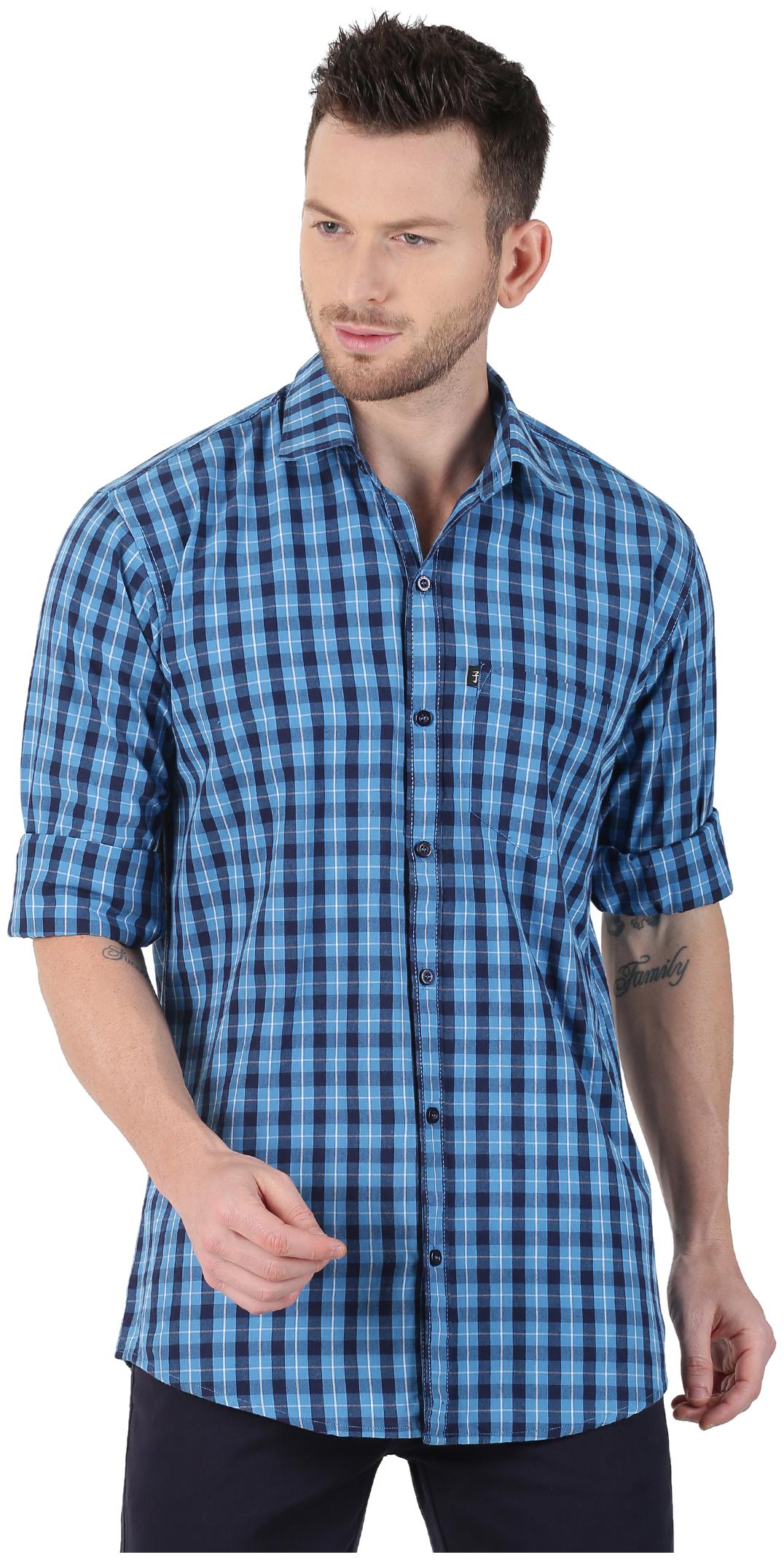 

LEVIZO Men Blue Checked Regular Fit Casual Shirt