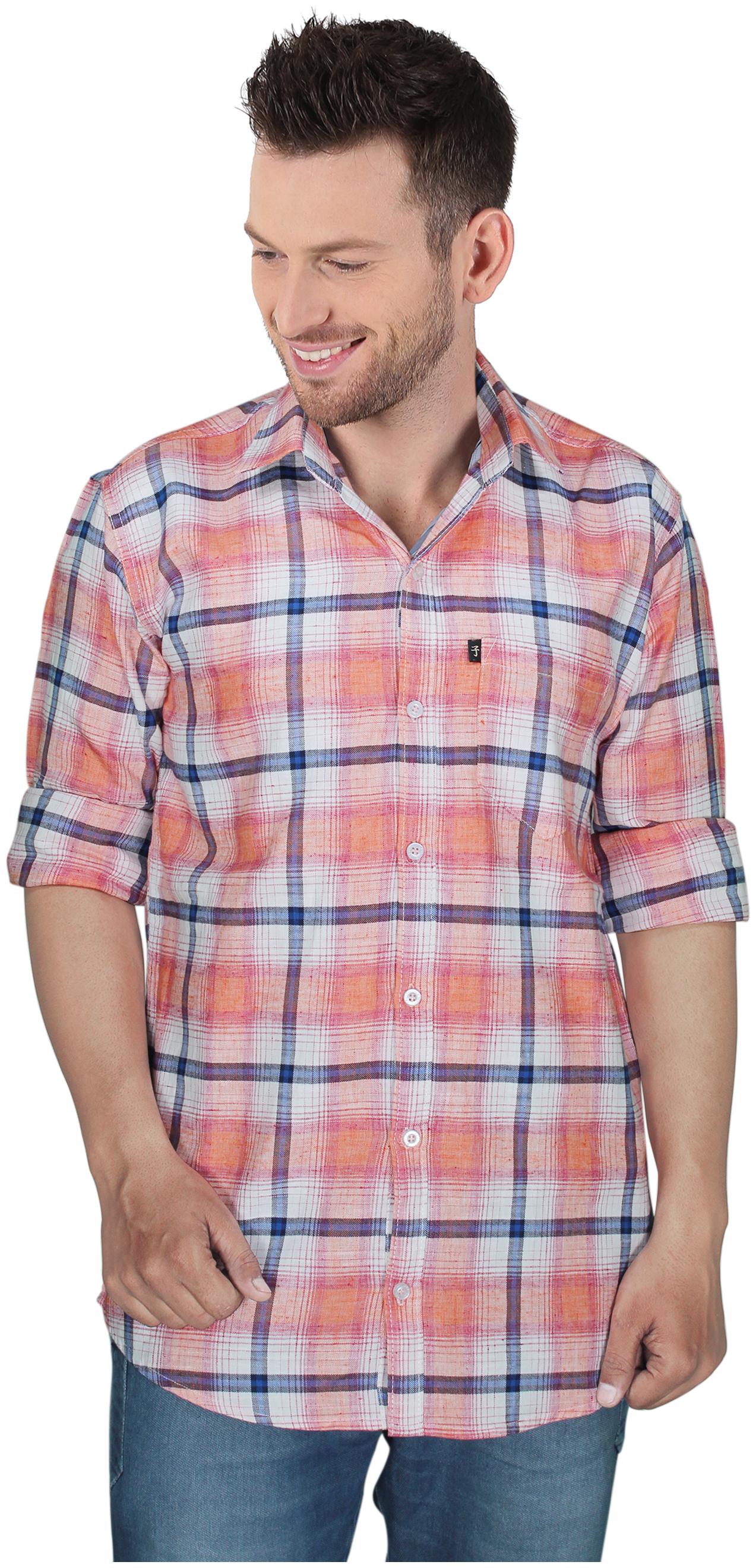 

LEVIZO Men Orange Checked Regular Fit Casual Shirt