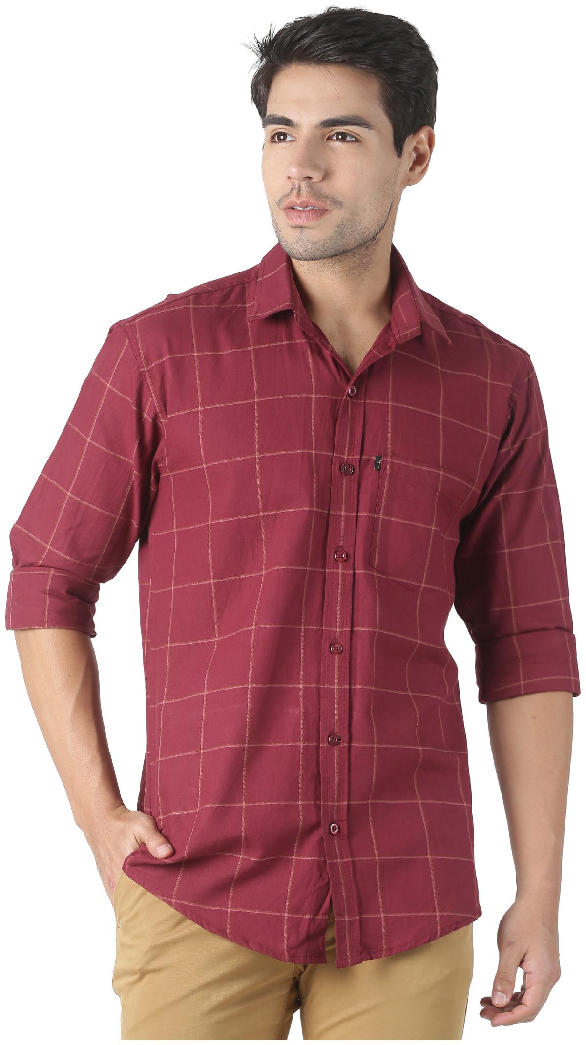 

LEVIZO Men Maroon Checked Regular Fit Casual Shirt