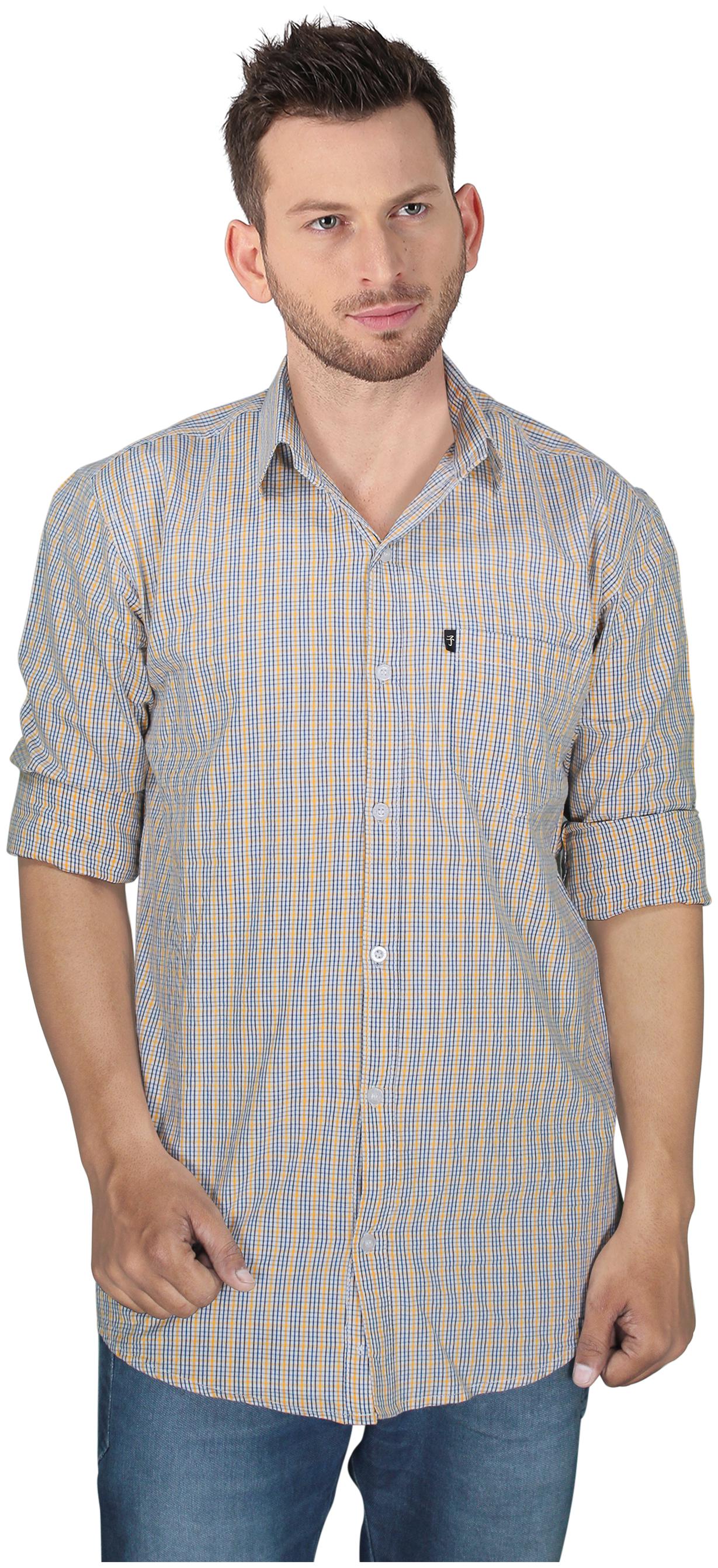 

LEVIZO Men Yellow Checked Regular Fit Casual Shirt