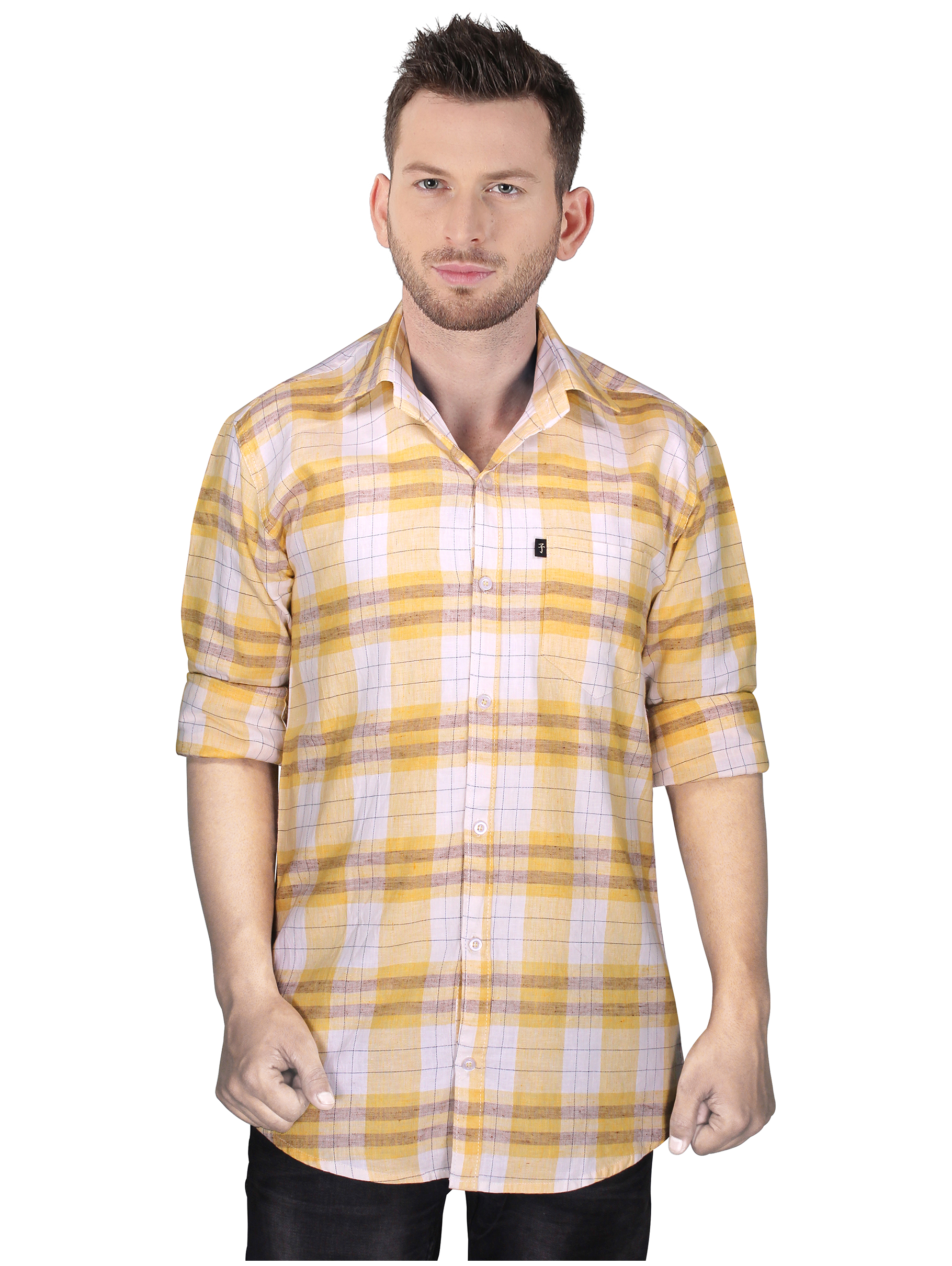 

LEVIZO Men Yellow Checked Regular Fit Casual Shirt
