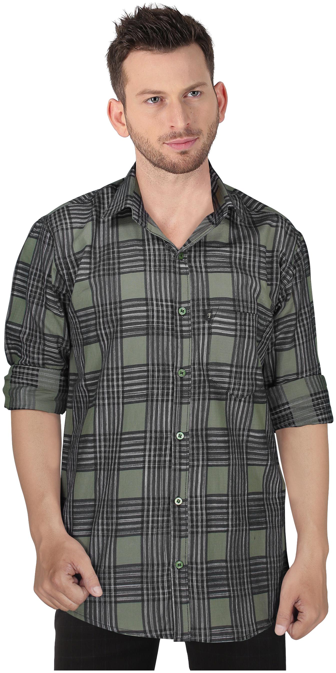 

LEVIZO Cotton Olive Checked Shirt For Men